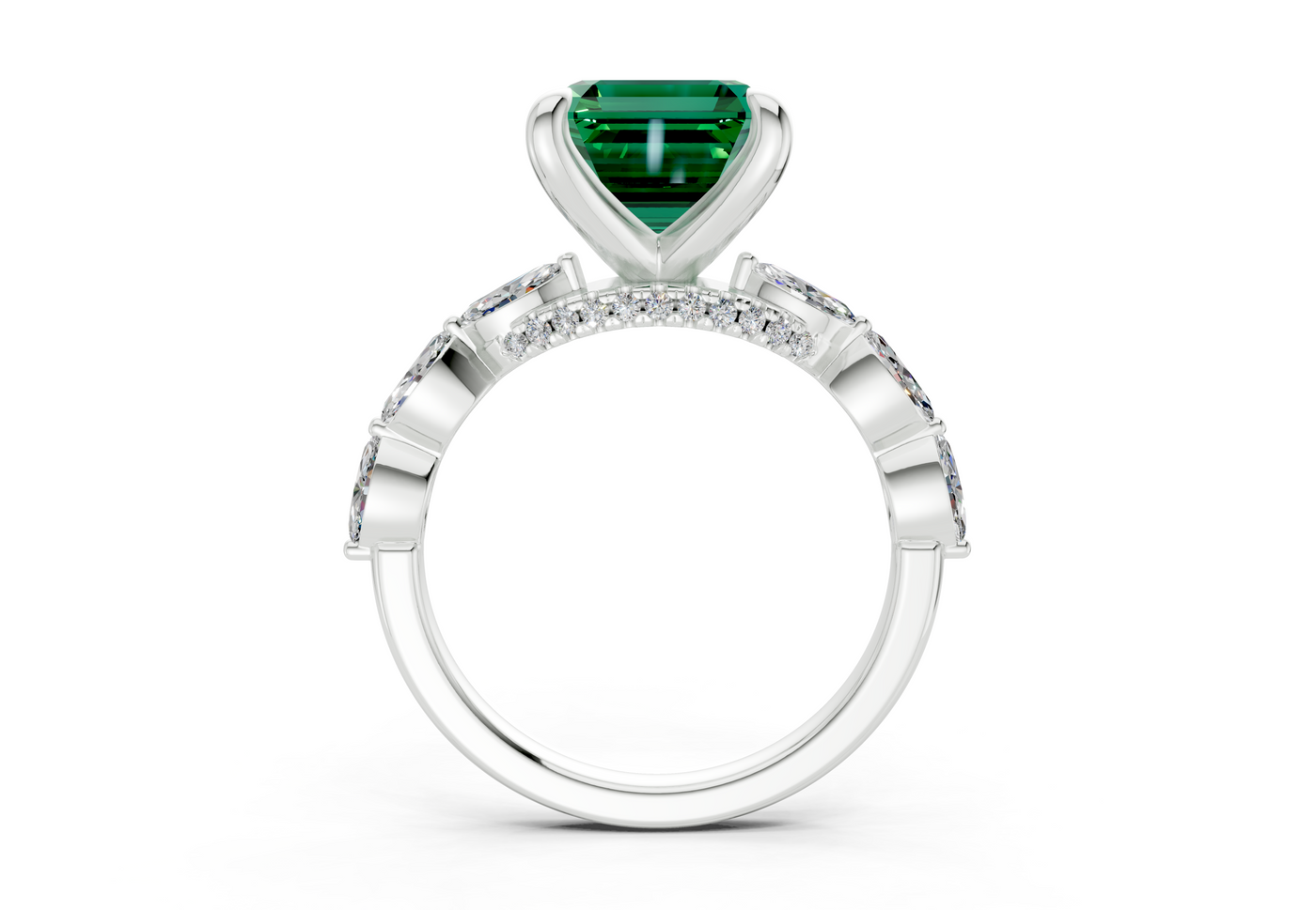 Liana Emerald Gemstone Accent Asscher Cut 2mm Engagement Ring