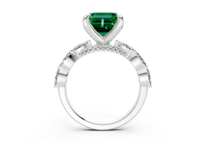 Liana Emerald Gemstone Accent Asscher Cut 2mm Engagement Ring