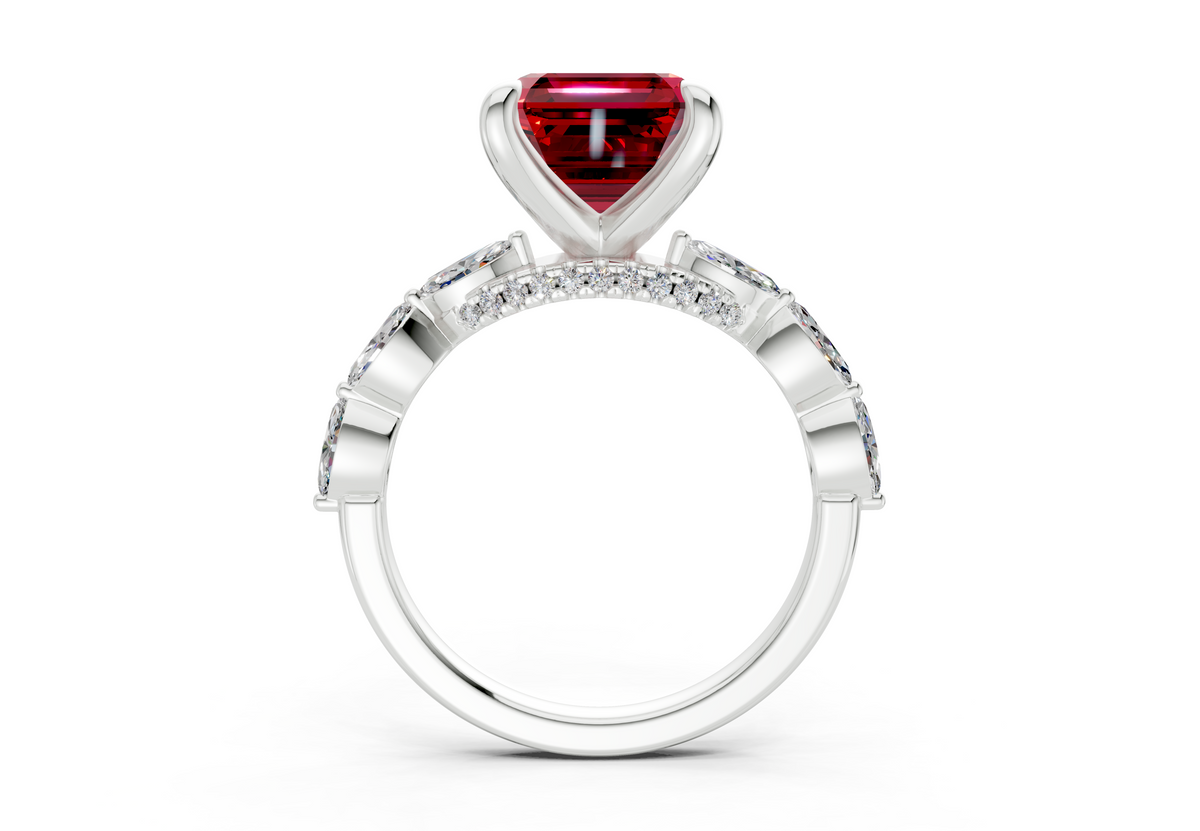 Liana Ruby Gemstone Accent Asscher Cut 2mm Engagement Ring