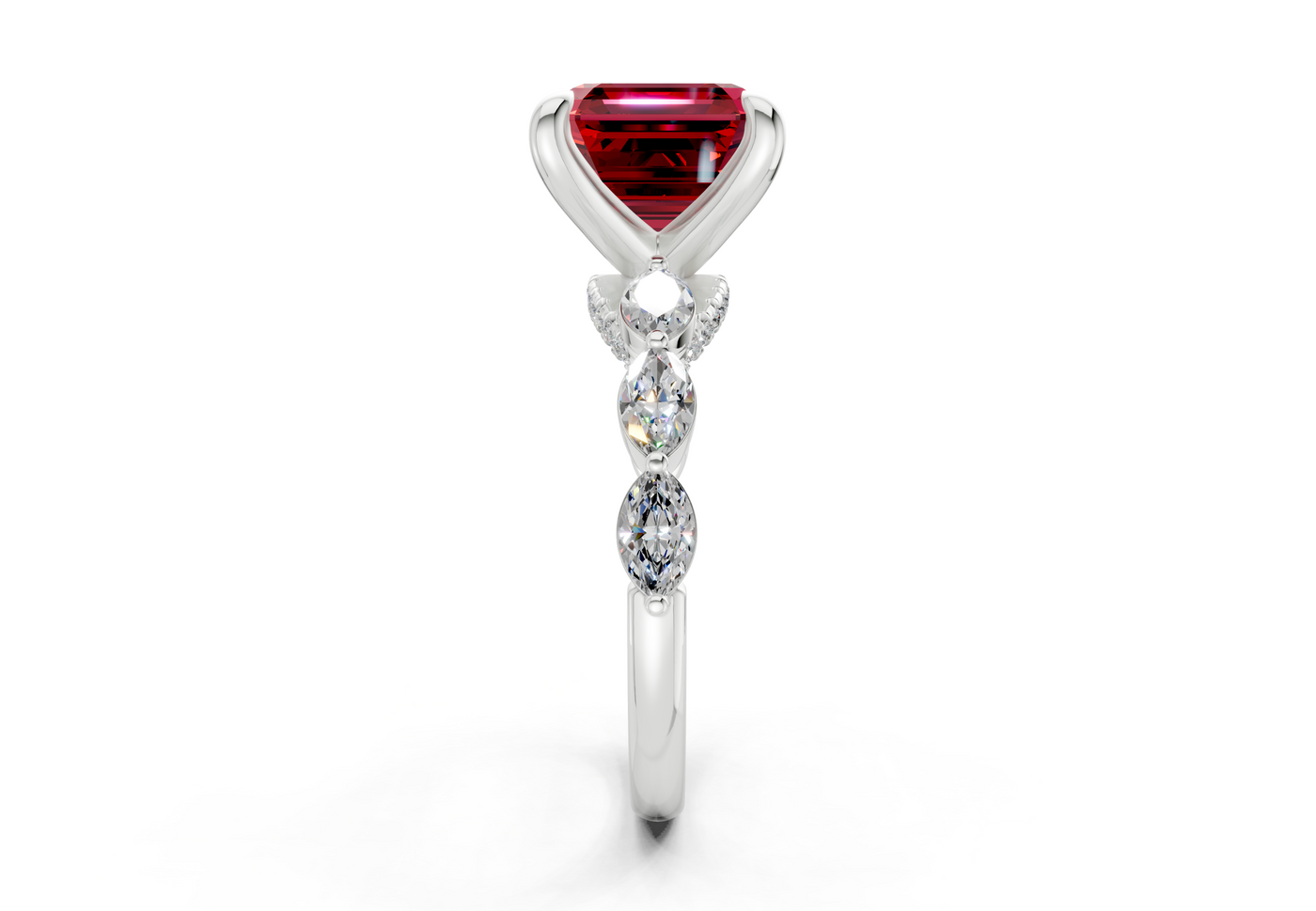 Liana Ruby Gemstone Accent Asscher Cut 2mm Engagement Ring