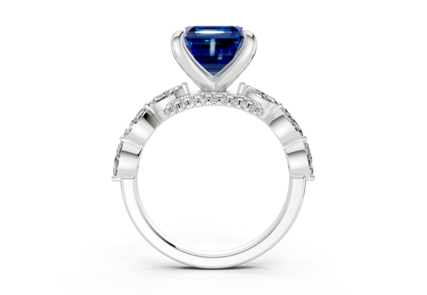 Liana Sapphire Gemstone Accent Asscher Cut 2mm Engagement Ring