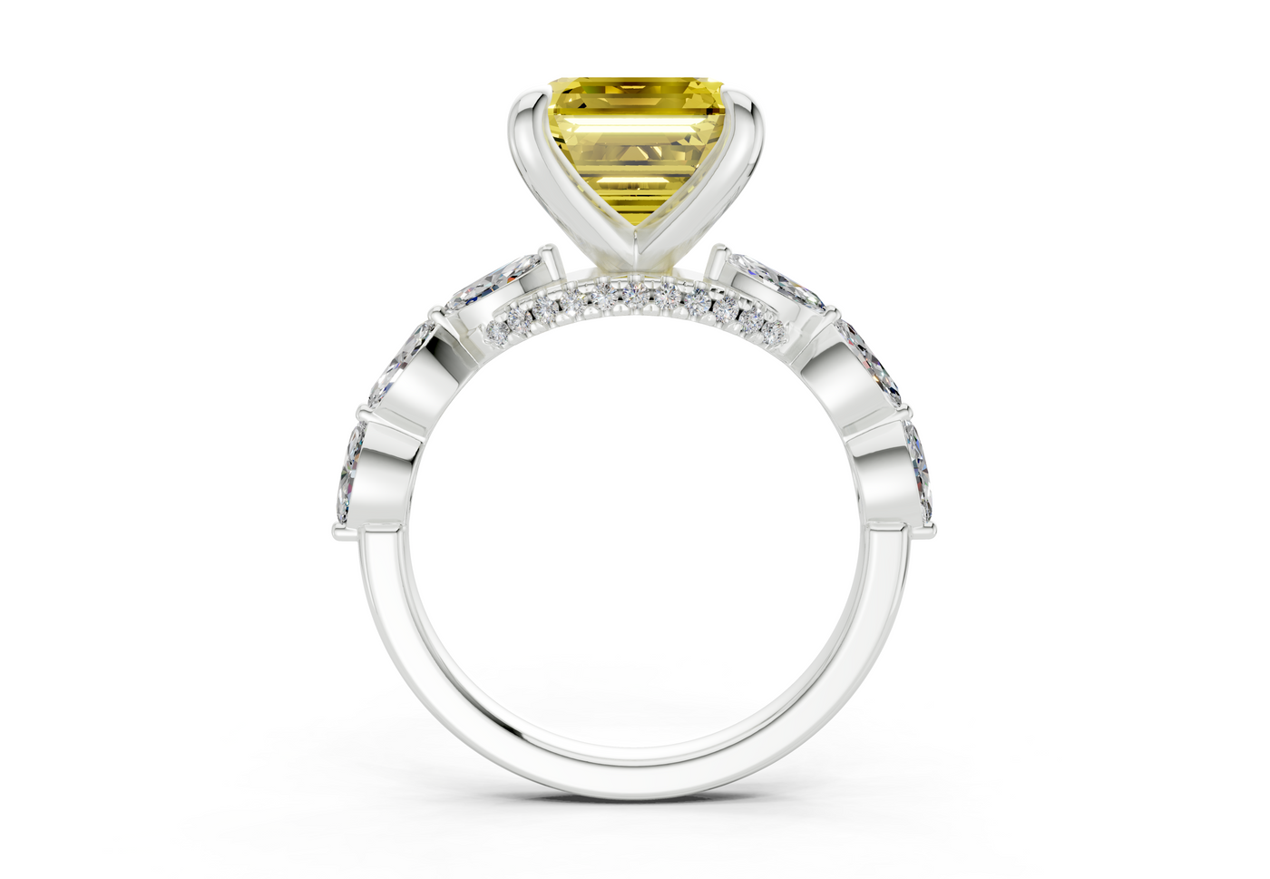 Liana Yellow Diamond Accent Asscher Cut 2mm Engagement Ring