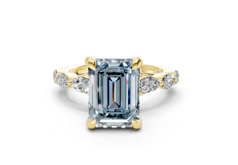 Liana Blue Diamond Accent Emerald Cut 2mm Engagement Ring