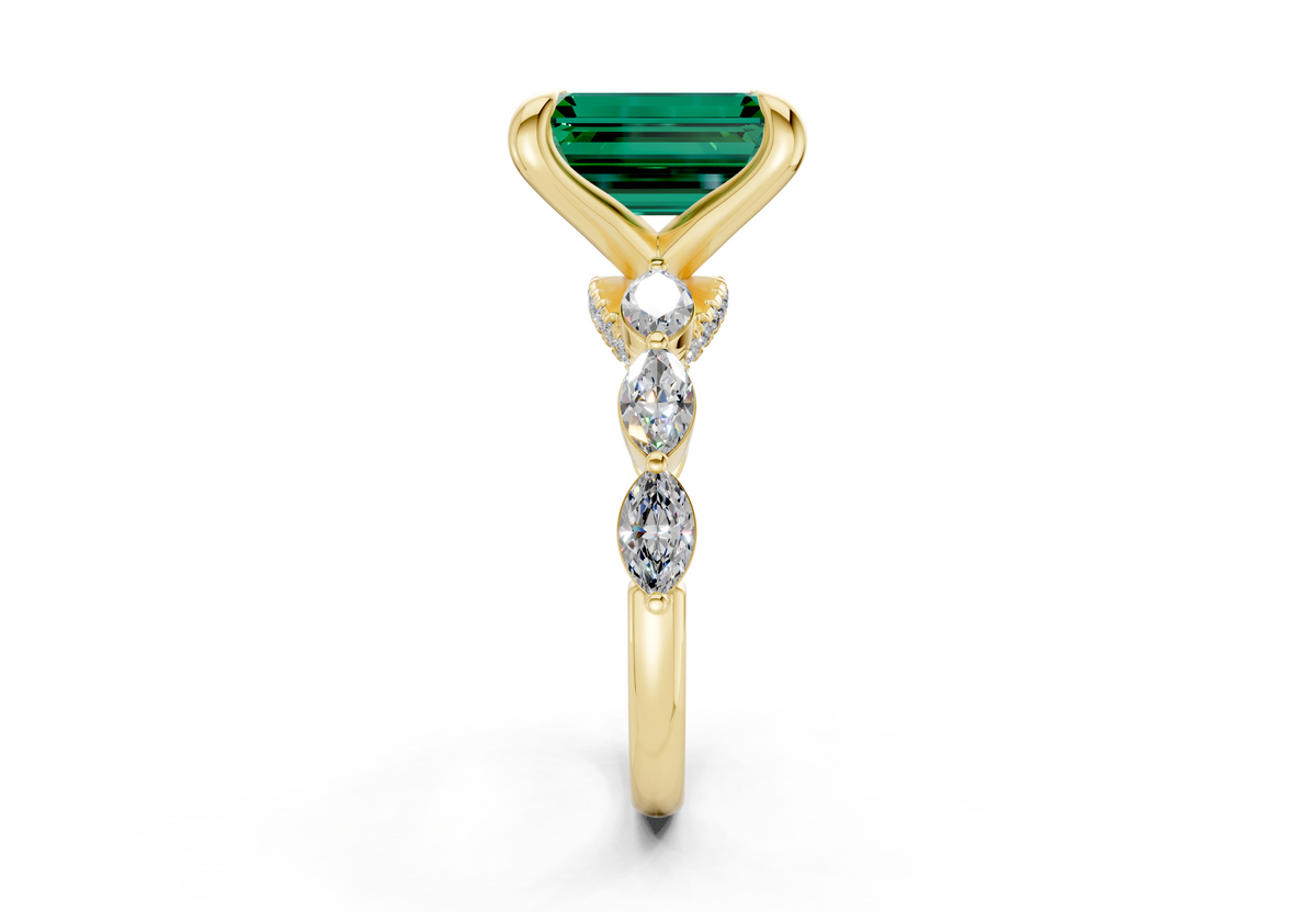 Liana Emerald Gemstone Accent Emerald Cut 2mm Engagement Ring