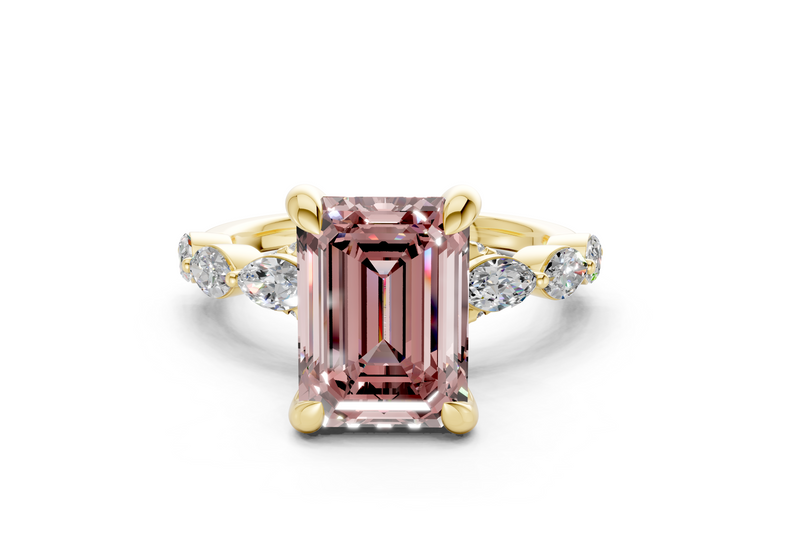 Liana Pink Diamond Accent Emerald Cut 2mm Engagement Ring