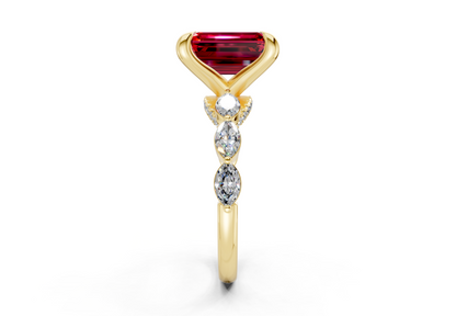 Liana Ruby Gemstone Accent Emerald Cut 2mm Engagement Ring