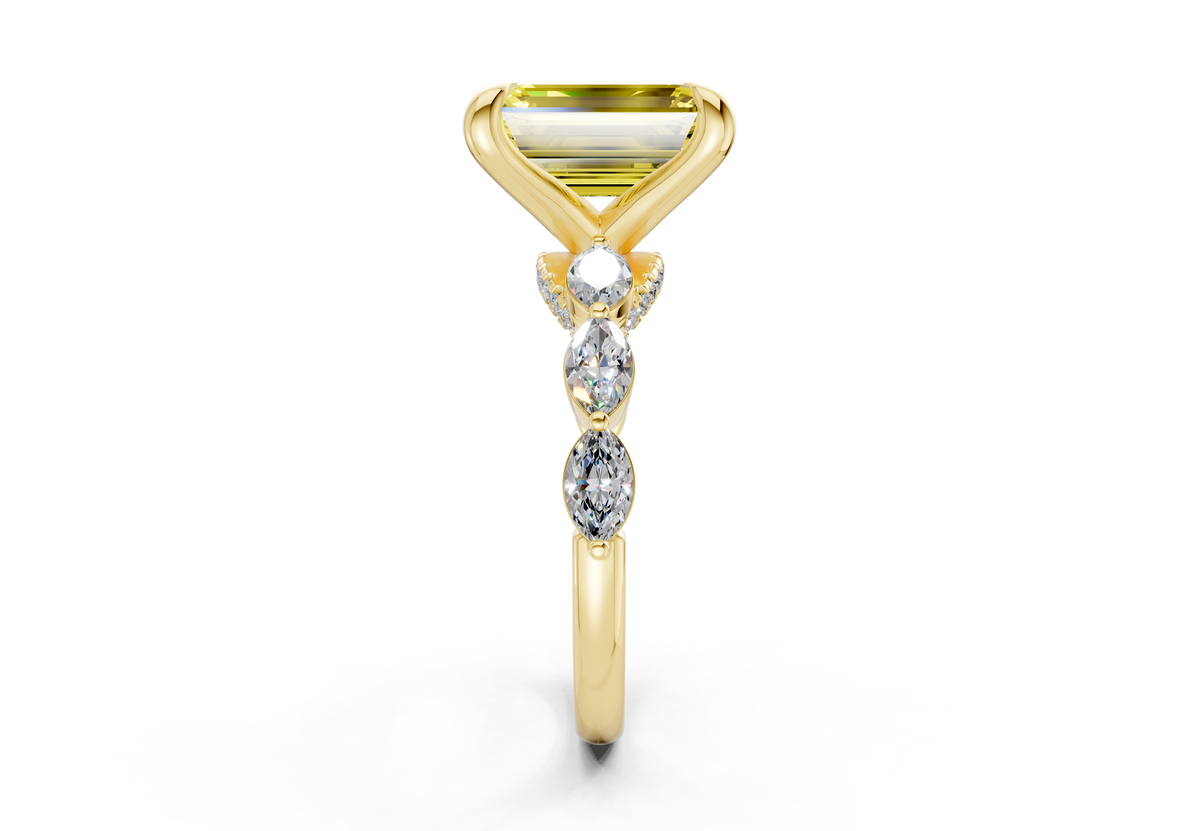 Liana Yellow Diamond Accent Emerald Cut 2mm Engagement Ring