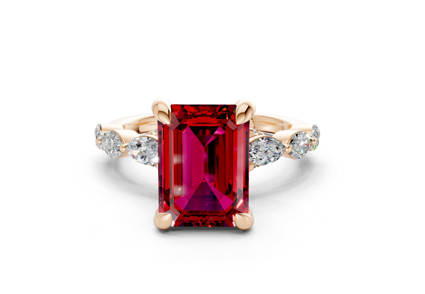 Liana Ruby Gemstone Accent Emerald Cut 2mm Engagement Ring