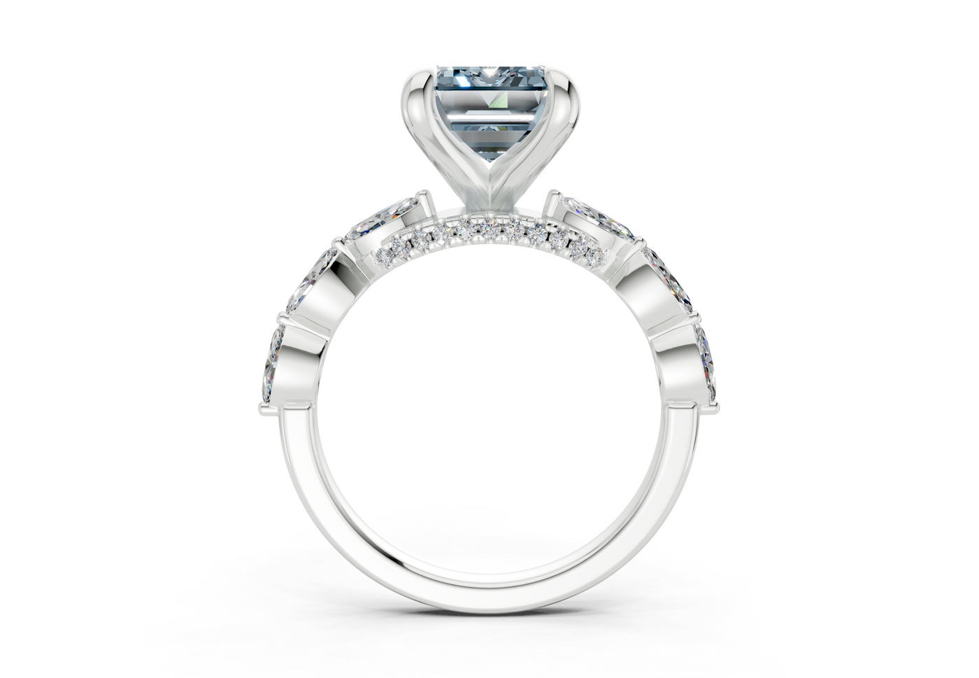 Liana Blue Diamond Accent Emerald Cut 2mm Engagement Ring