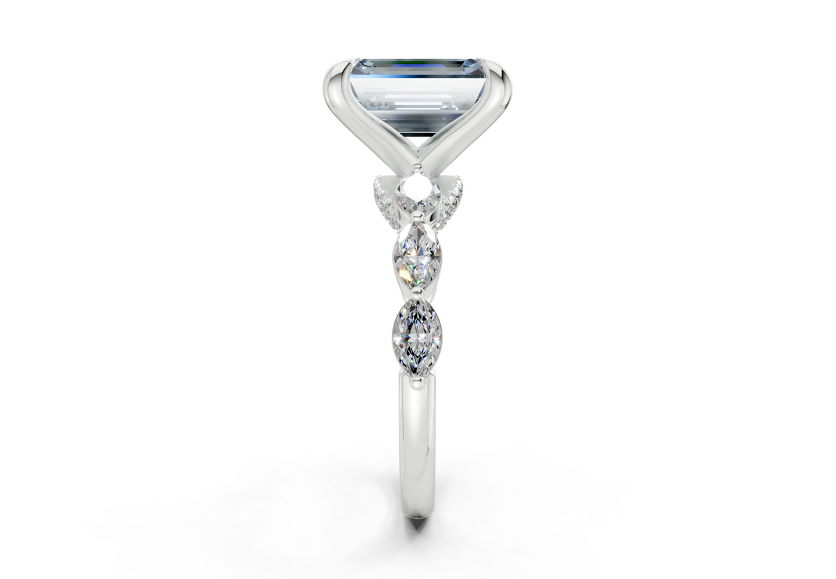 Liana Blue Diamond Accent Emerald Cut 2mm Engagement Ring