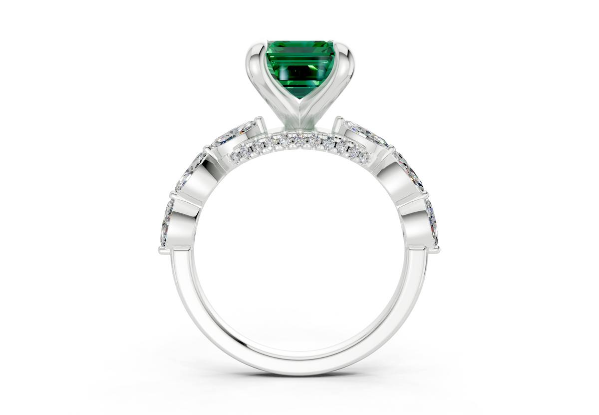 Liana Emerald Gemstone Accent Emerald Cut 2mm Engagement Ring