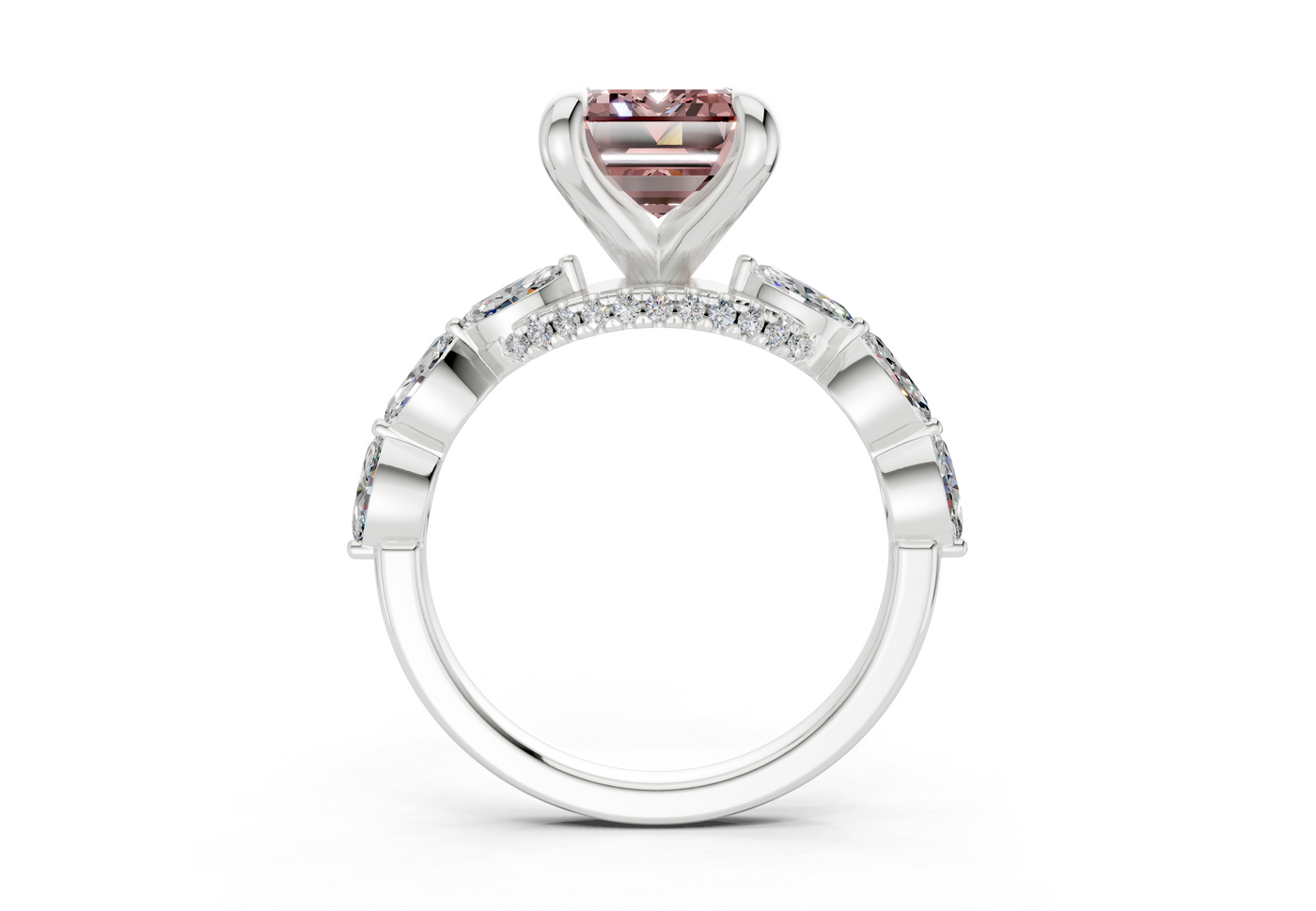 Liana Pink Diamond Accent Emerald Cut 2mm Engagement Ring