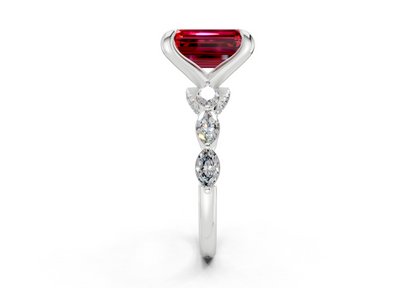 Liana Ruby Gemstone Accent Emerald Cut 2mm Engagement Ring