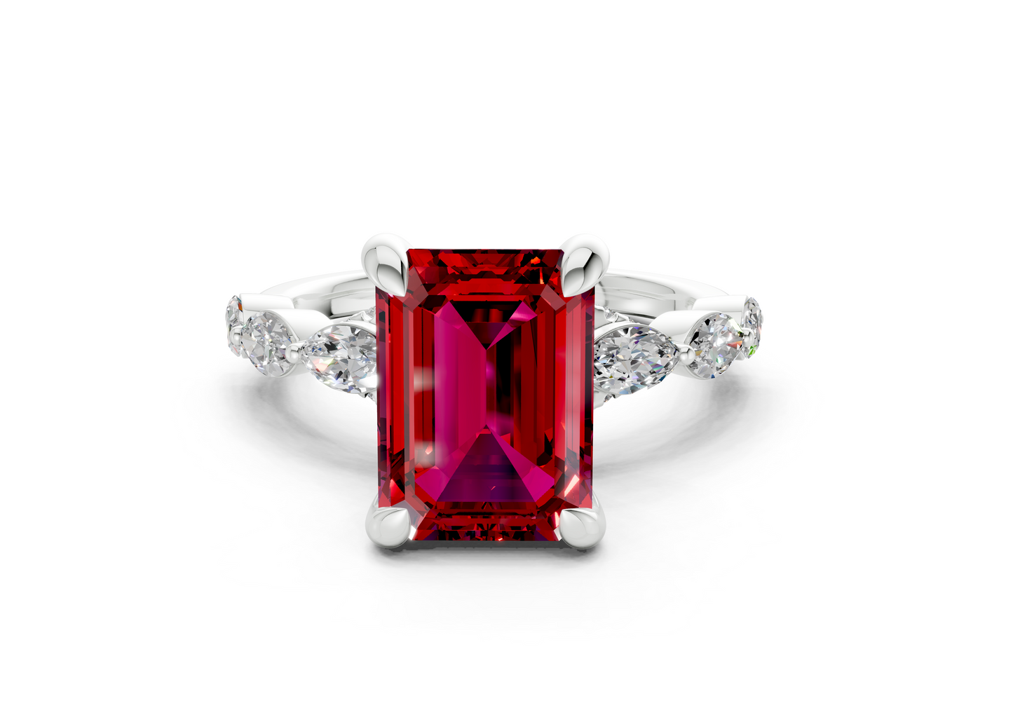 Liana Ruby Gemstone Accent Emerald Cut 2mm Engagement Ring