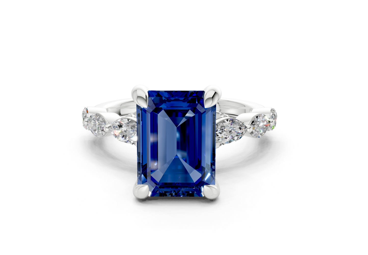 Liana Sapphire Gemstone Accent Emerald Cut 2mm Engagement Ring