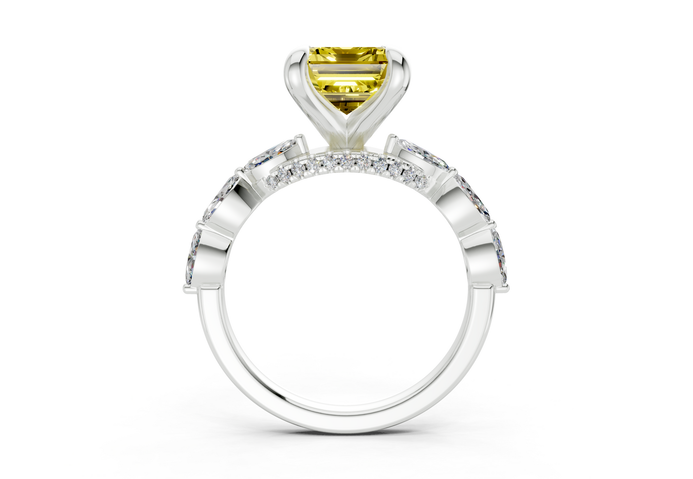 Liana Yellow Diamond Accent Emerald Cut 2mm Engagement Ring