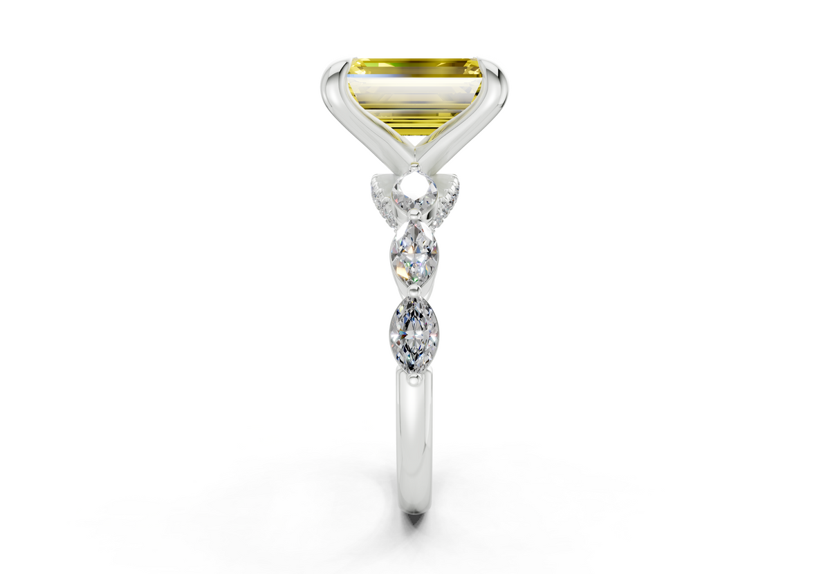 Liana Yellow Diamond Accent Emerald Cut 2mm Engagement Ring