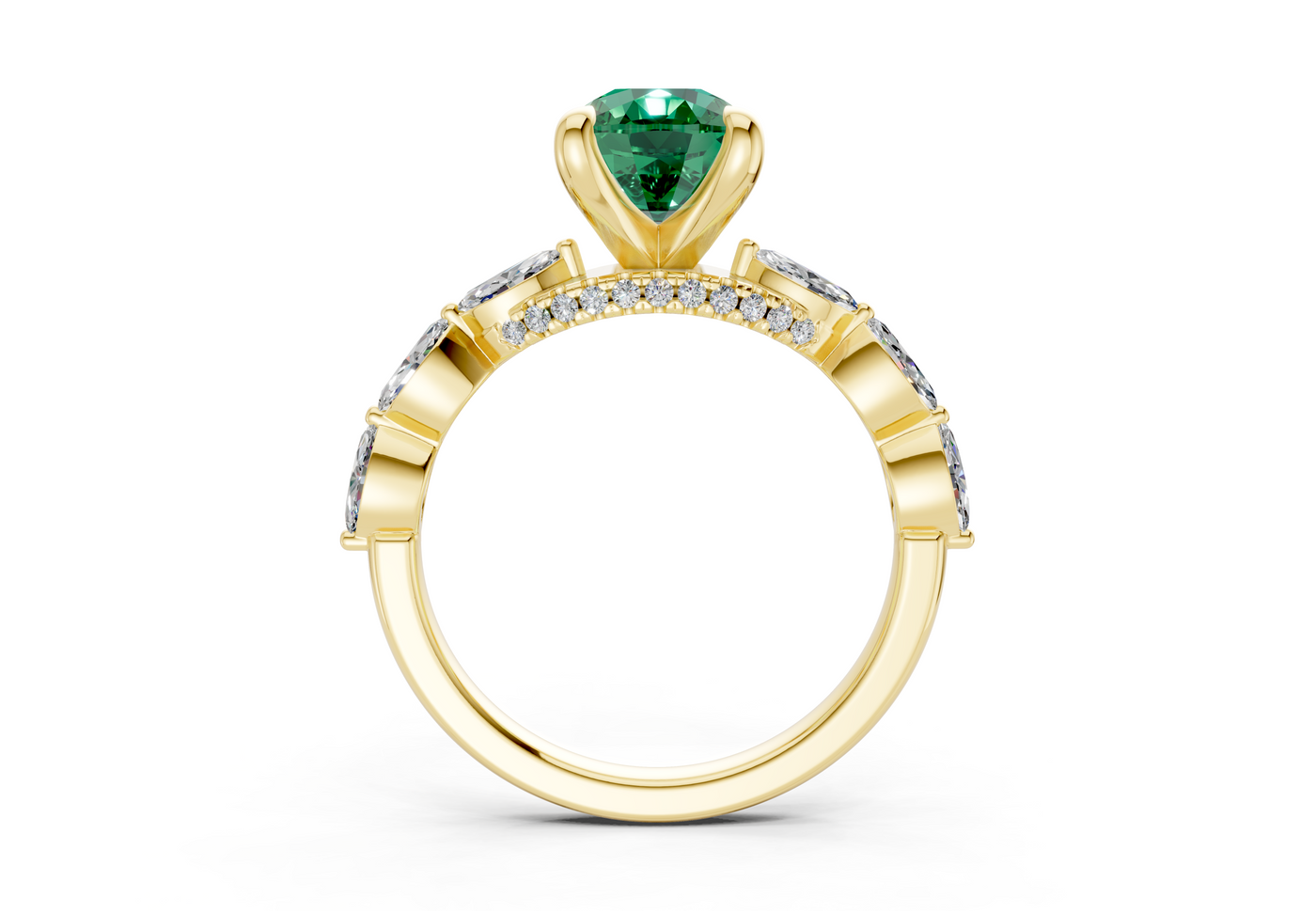 Liana Emerald Gemstone Accent Elongated Cushion Cut 2mm Engagement Ring