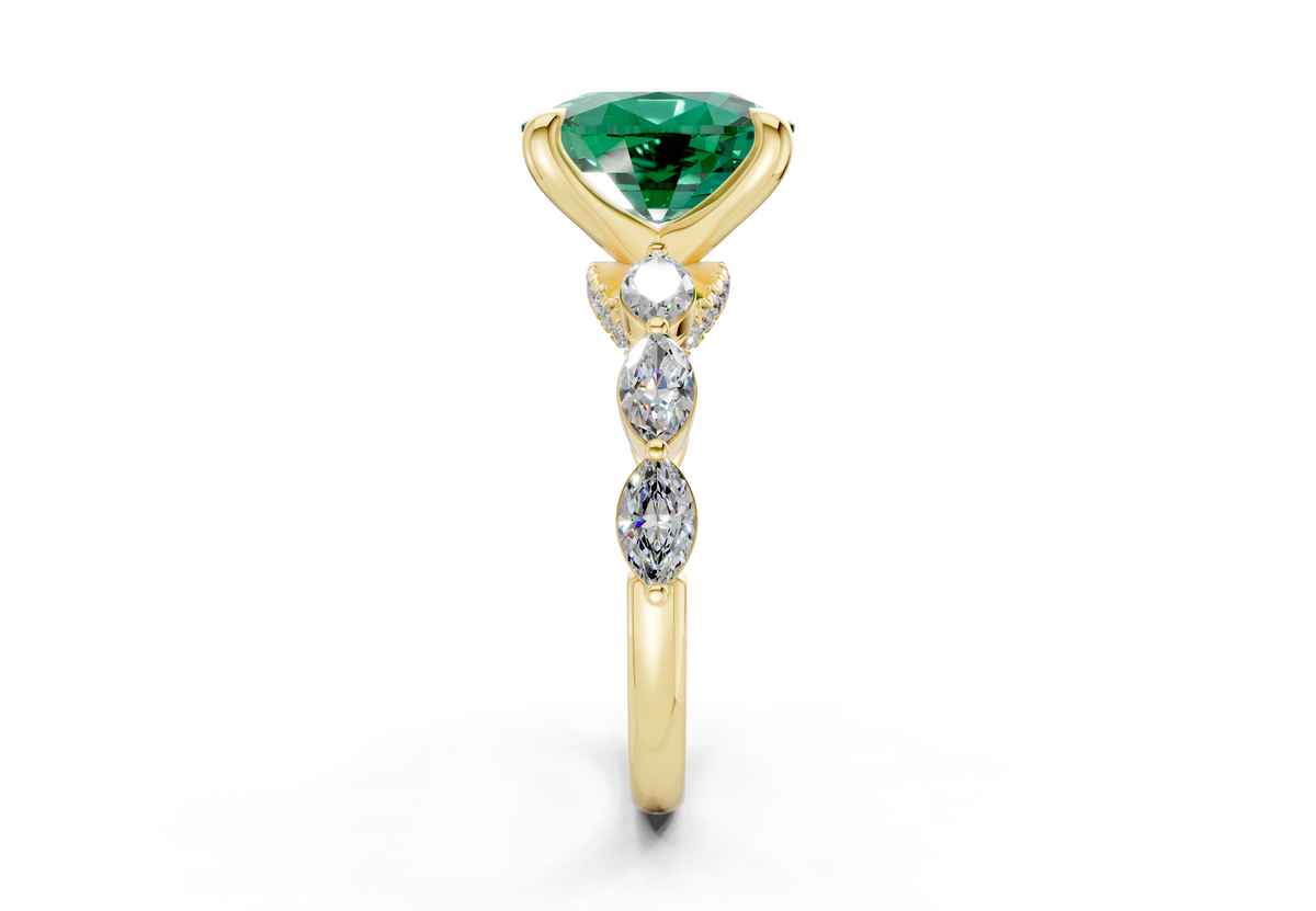 Liana Emerald Gemstone Accent Elongated Cushion Cut 2mm Engagement Ring