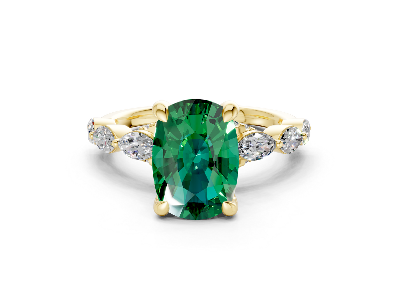 Liana Emerald Gemstone Accent Elongated Cushion Cut 2mm Engagement Ring