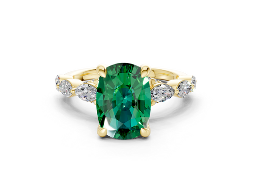 Liana Emerald Gemstone Accent Elongated Cushion Cut 2mm Engagement Ring