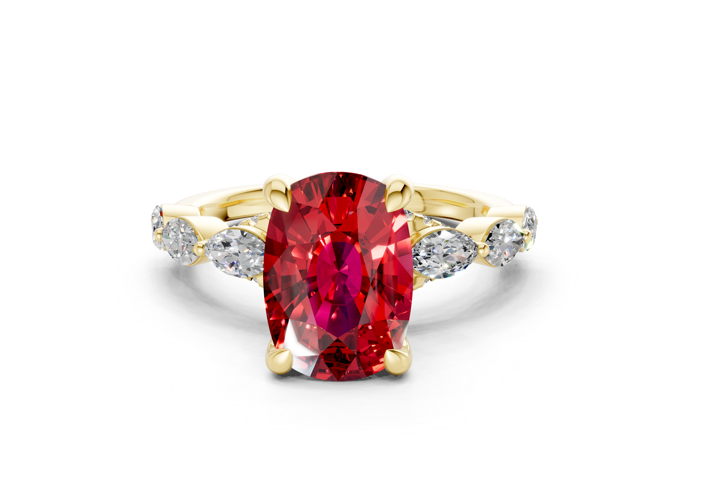 Liana Ruby Gemstone Accent Elongated Cushion Cut 2mm Engagement Ring