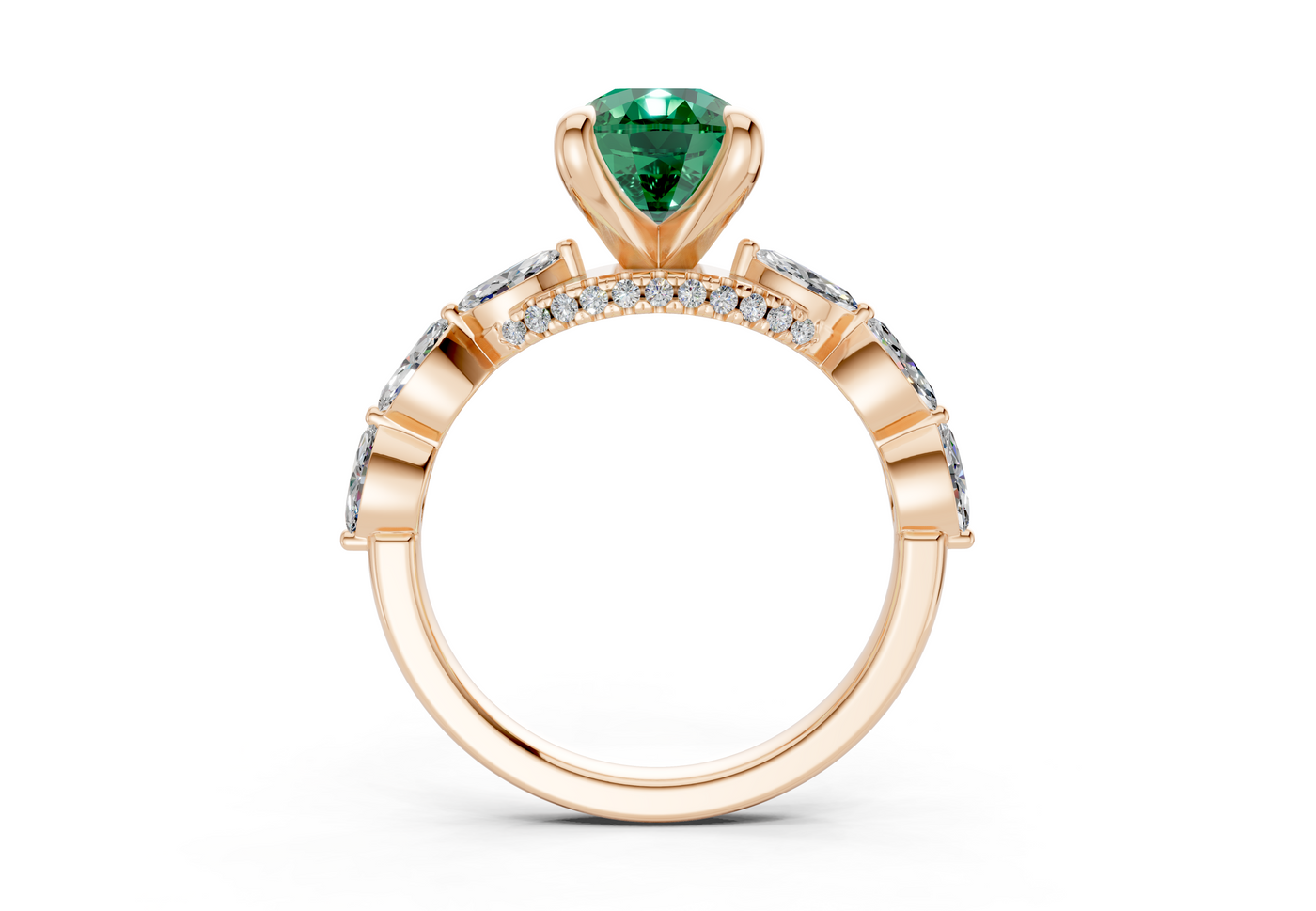 Liana Emerald Gemstone Accent Elongated Cushion Cut 2mm Engagement Ring