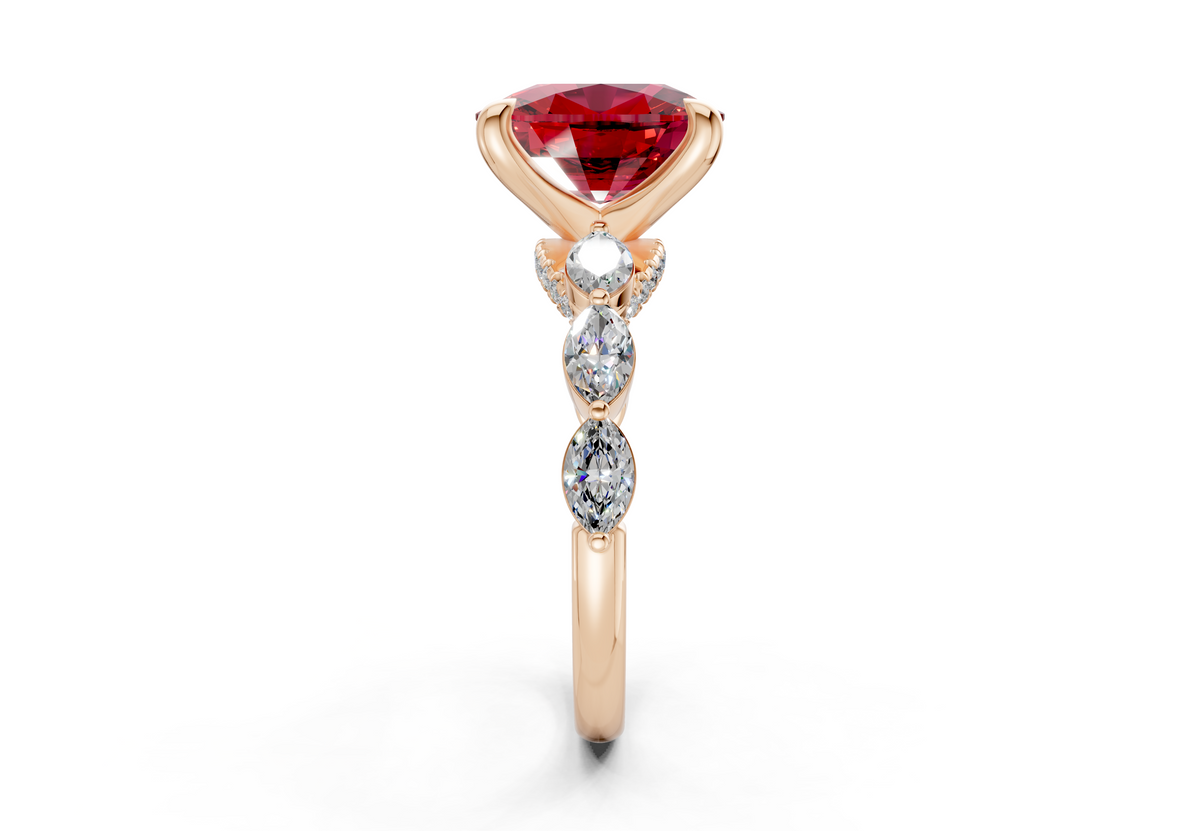 Liana Ruby Gemstone Accent Elongated Cushion Cut 2mm Engagement Ring