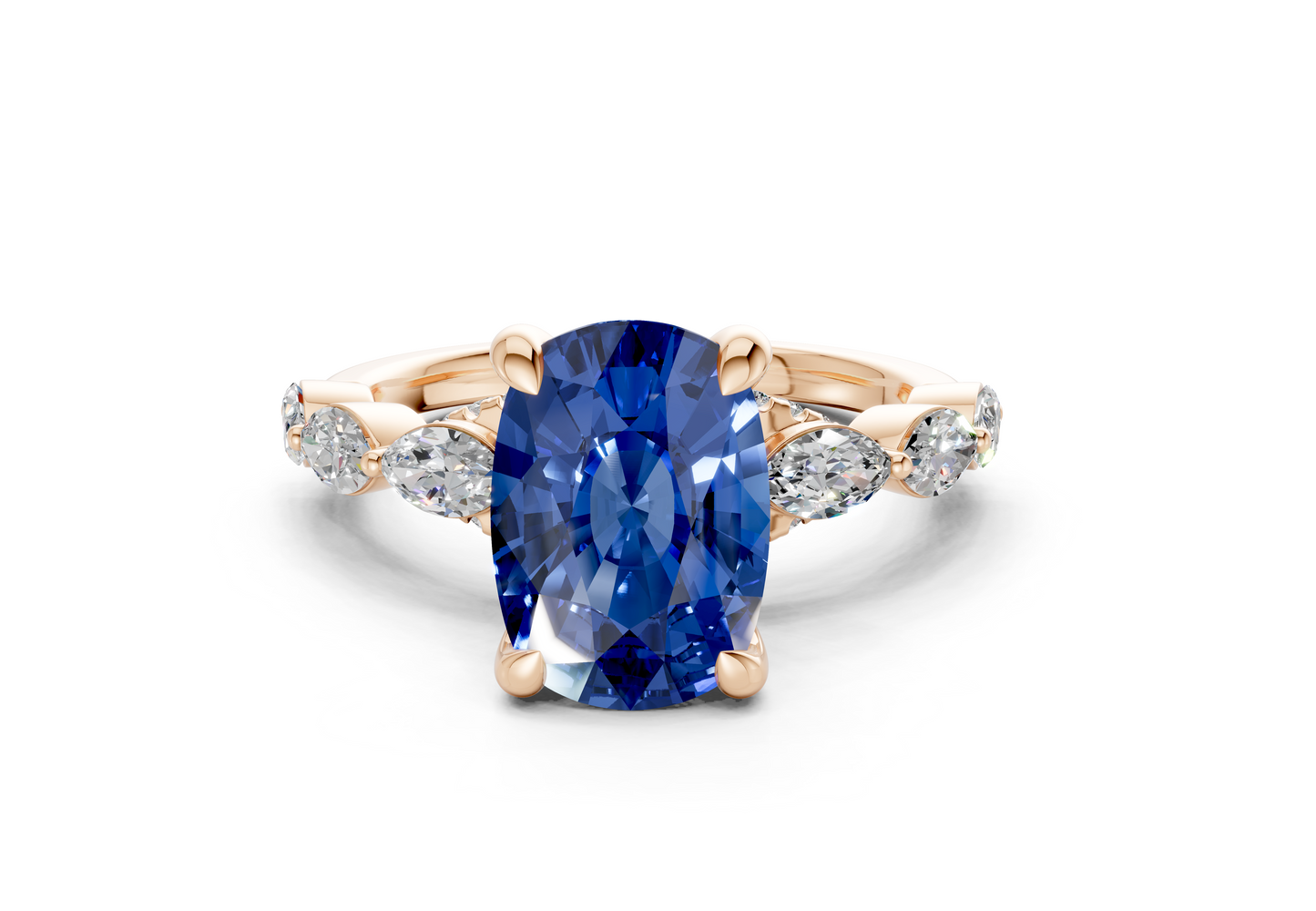 Liana Sapphire Gemstone Accent Elongated Cushion Cut 2mm Engagement Ring