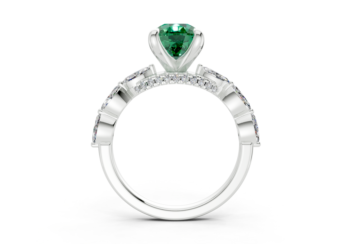 Liana Emerald Gemstone Accent Elongated Cushion Cut 2mm Engagement Ring