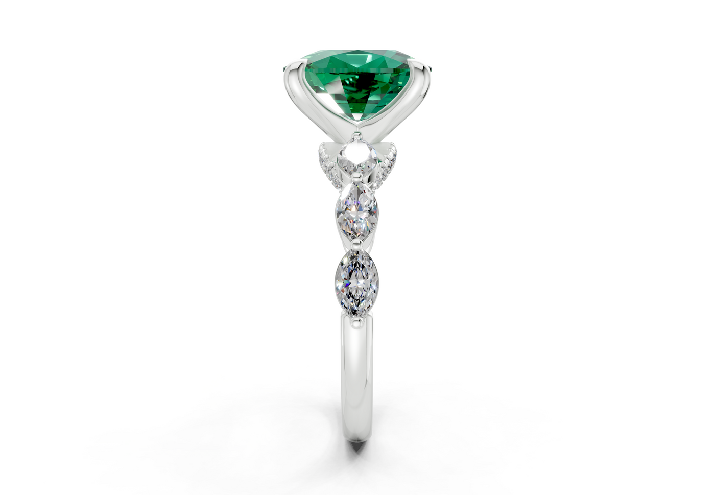 Liana Emerald Gemstone Accent Elongated Cushion Cut 2mm Engagement Ring