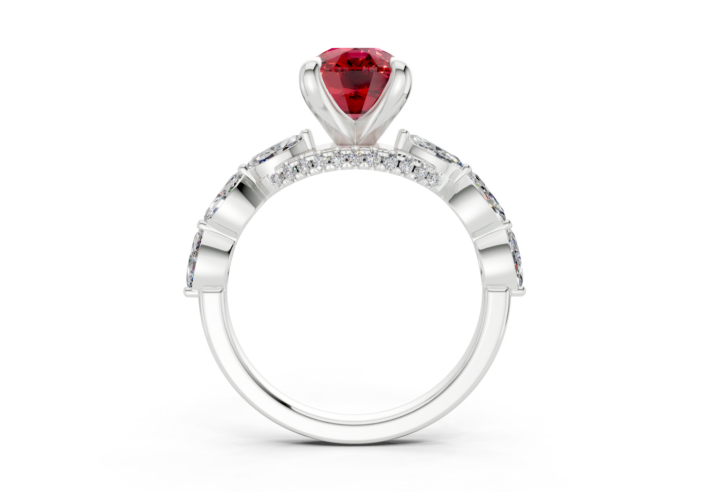 Liana Ruby Gemstone Accent Elongated Cushion Cut 2mm Engagement Ring