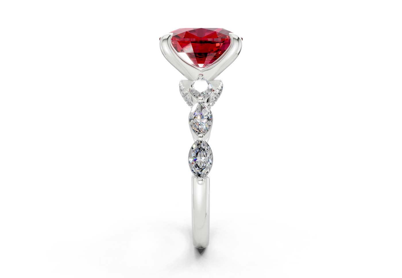 Liana Ruby Gemstone Accent Elongated Cushion Cut 2mm Engagement Ring