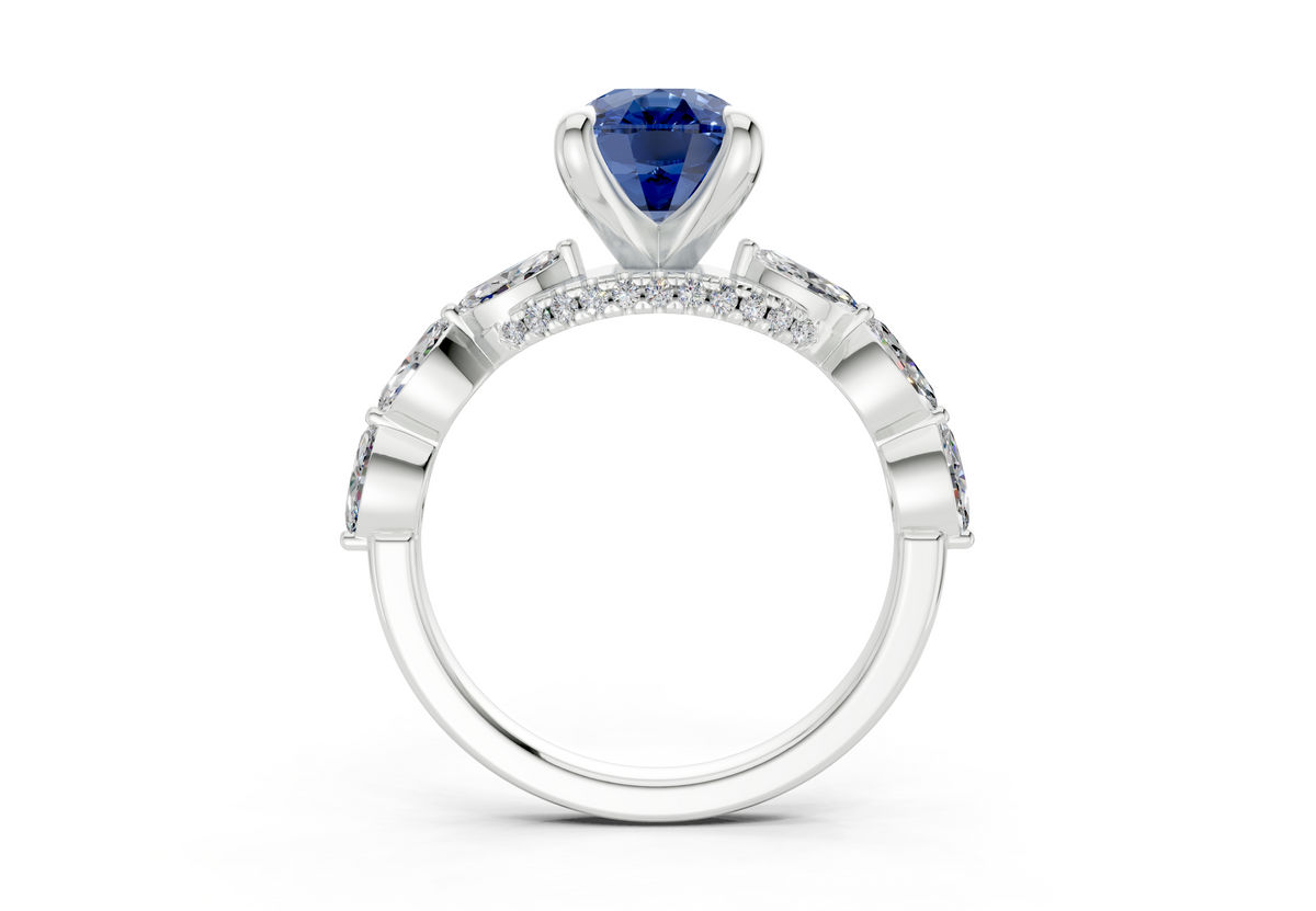 Liana Sapphire Gemstone Accent Elongated Cushion Cut 2mm Engagement Ring