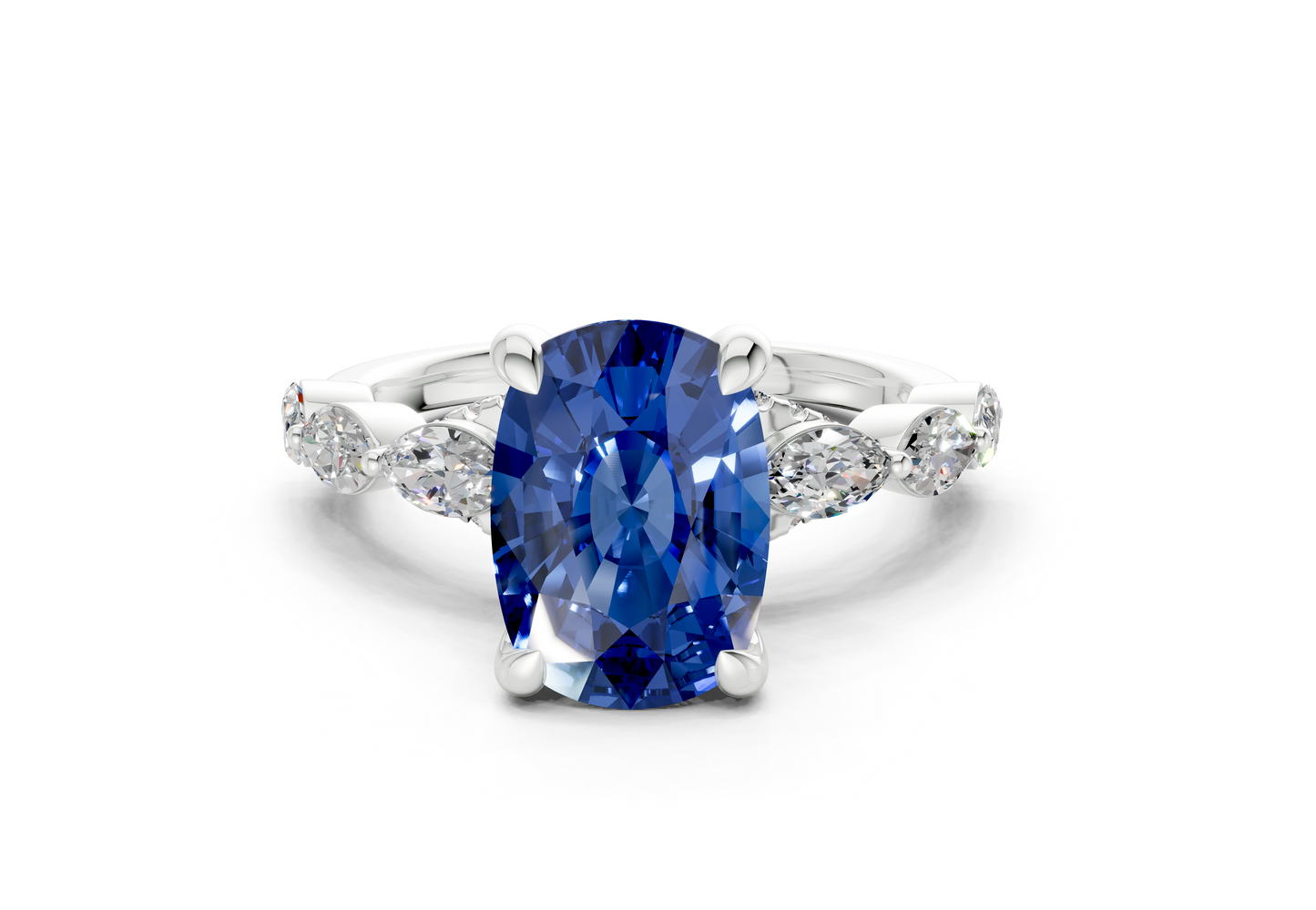 Liana Sapphire Gemstone Accent Elongated Cushion Cut 2mm Engagement Ring