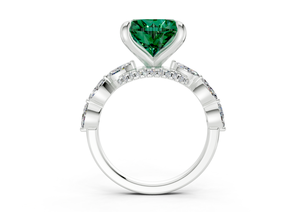 Liana Emerald Gemstone Accent Heart Cut 2mm Engagement Ring