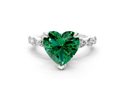 Liana Emerald Gemstone Accent Heart Cut 2mm Engagement Ring