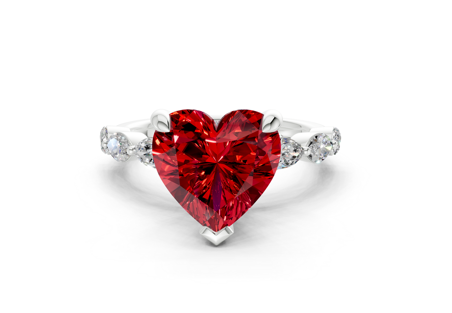 Liana Ruby Gemstone Accent Heart Cut 2mm Engagement Ring