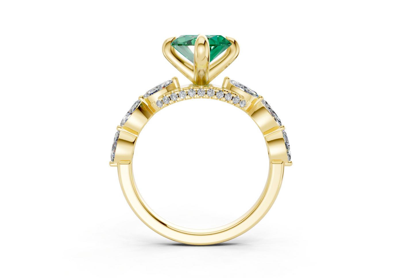 Liana Emerald Gemstone Accent Marquise Cut 2mm Engagement Ring
