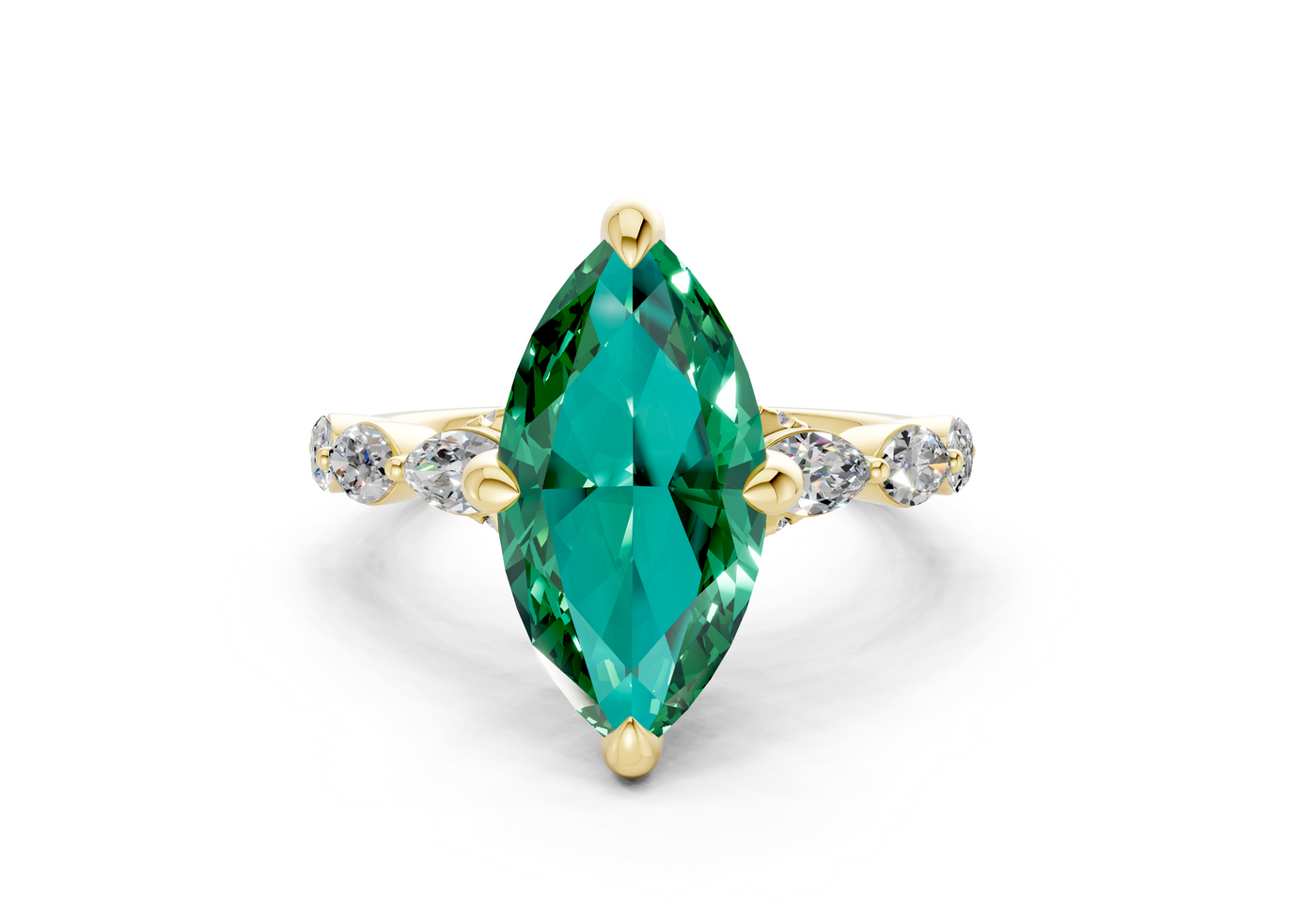 Liana Emerald Gemstone Accent Marquise Cut 2mm Engagement Ring
