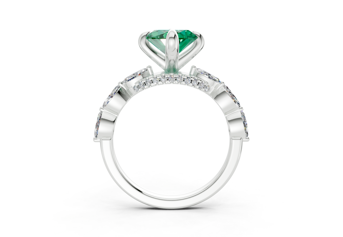 Liana Emerald Gemstone Accent Marquise Cut 2mm Engagement Ring
