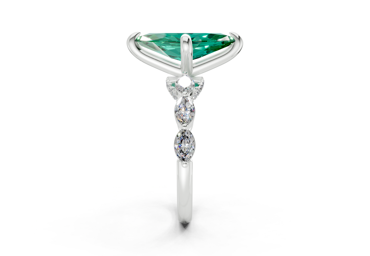 Liana Emerald Gemstone Accent Marquise Cut 2mm Engagement Ring