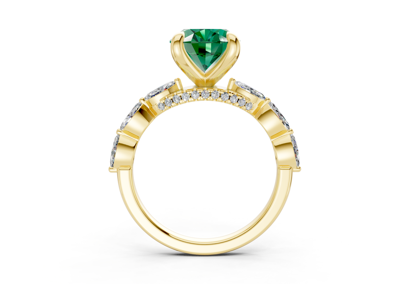 Liana Emerald Gemstone Accent Oval Cut 2mm Engagement Ring