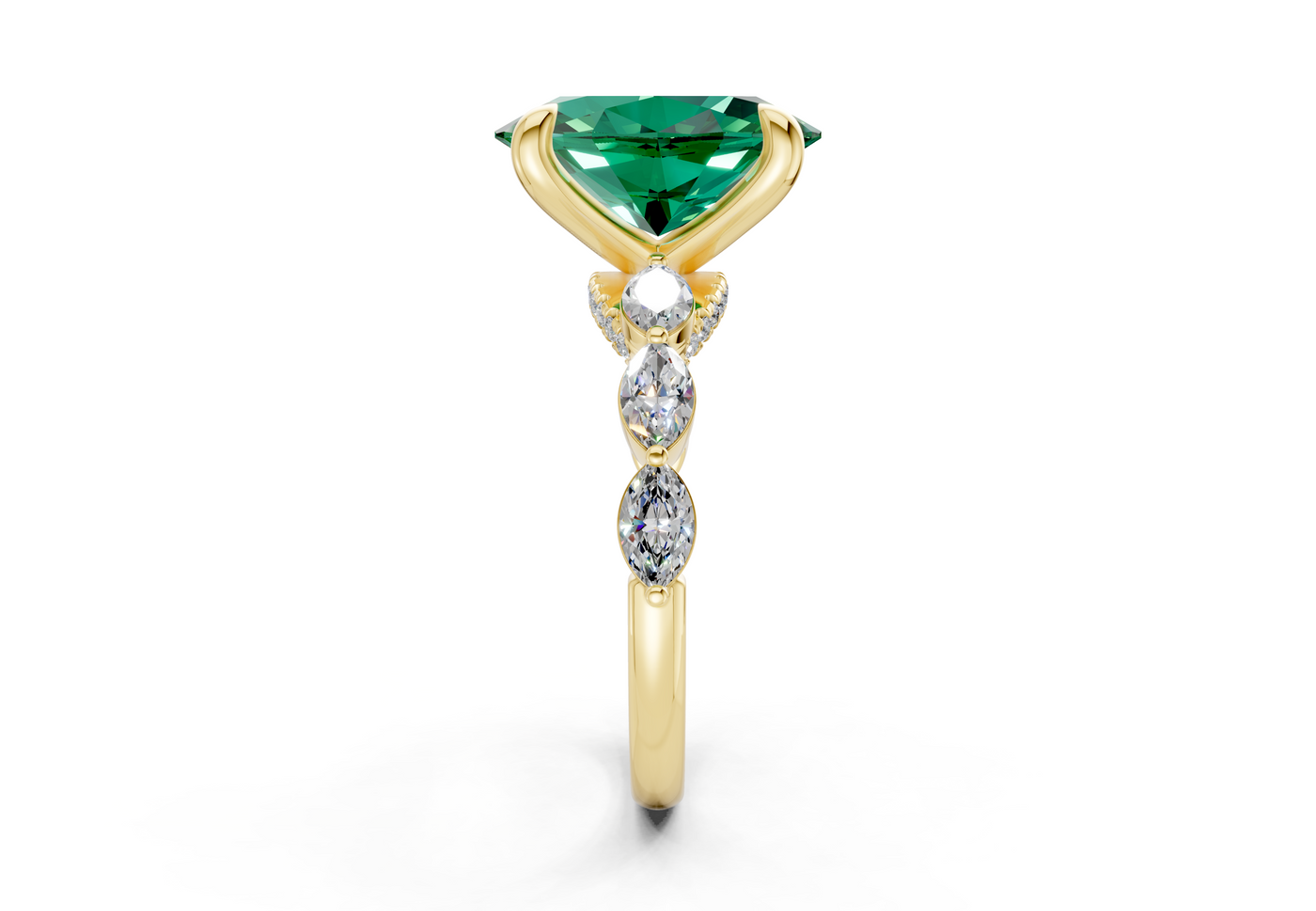 Liana Emerald Gemstone Accent Oval Cut 2mm Engagement Ring