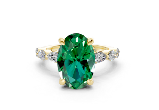 Liana Emerald Gemstone Accent Oval Cut 2mm Engagement Ring