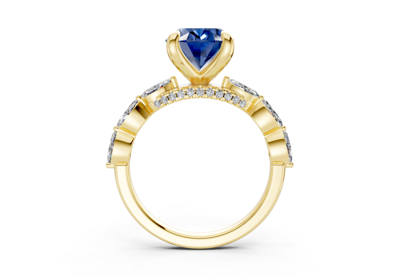 Liana Sapphire Gemstone Accent Oval Cut 2mm Engagement Ring