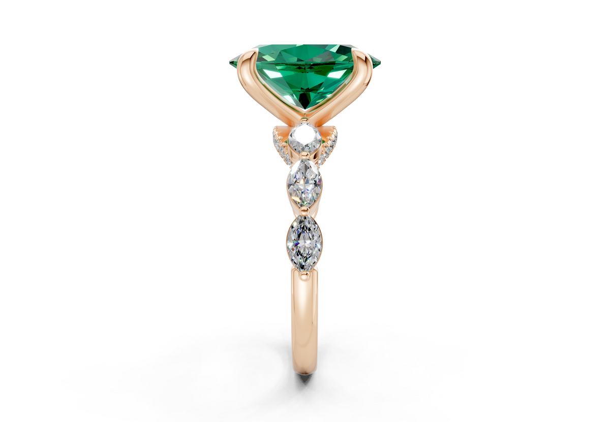 Liana Emerald Gemstone Accent Oval Cut 2mm Engagement Ring