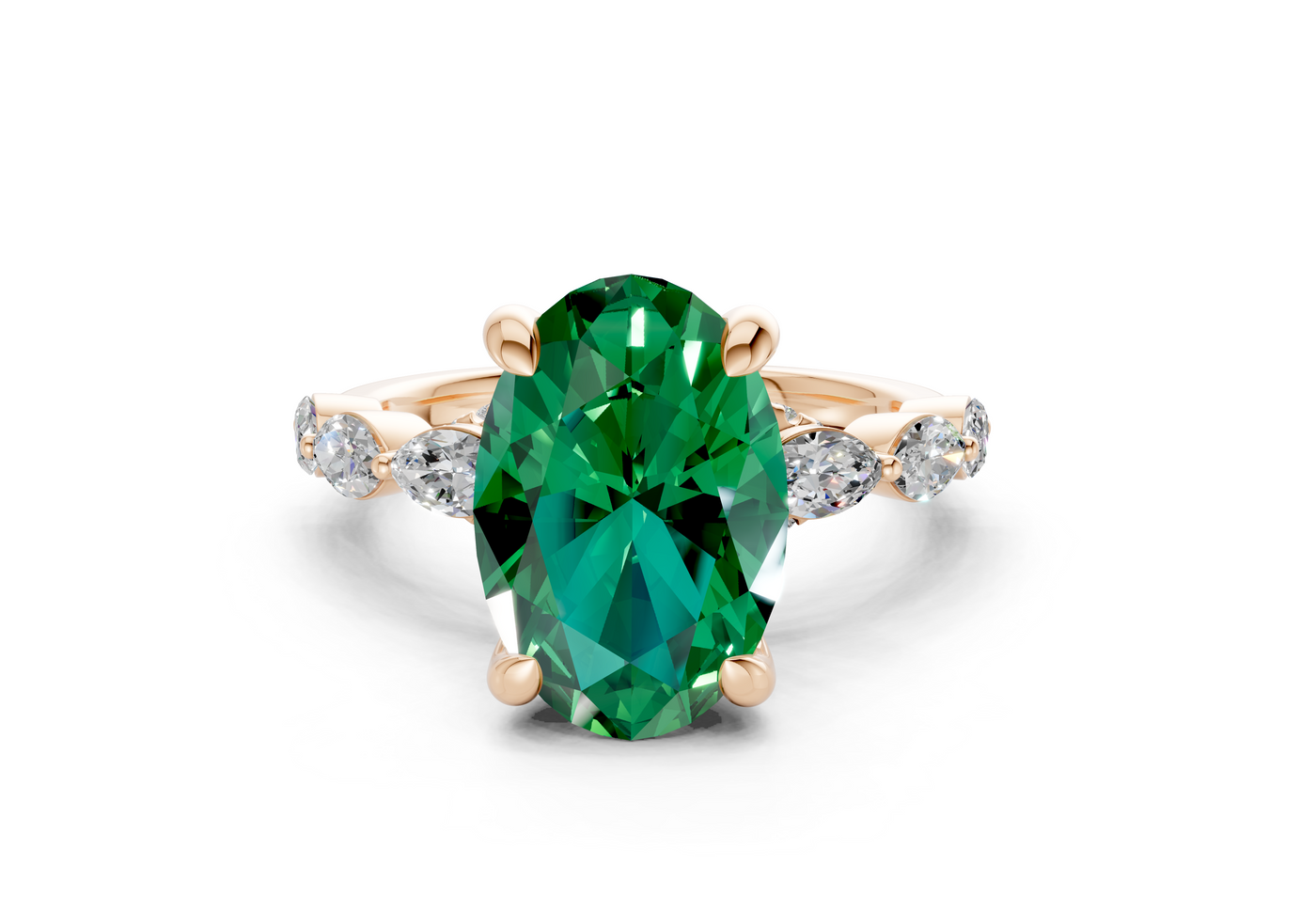 Liana Emerald Gemstone Accent Oval Cut 2mm Engagement Ring