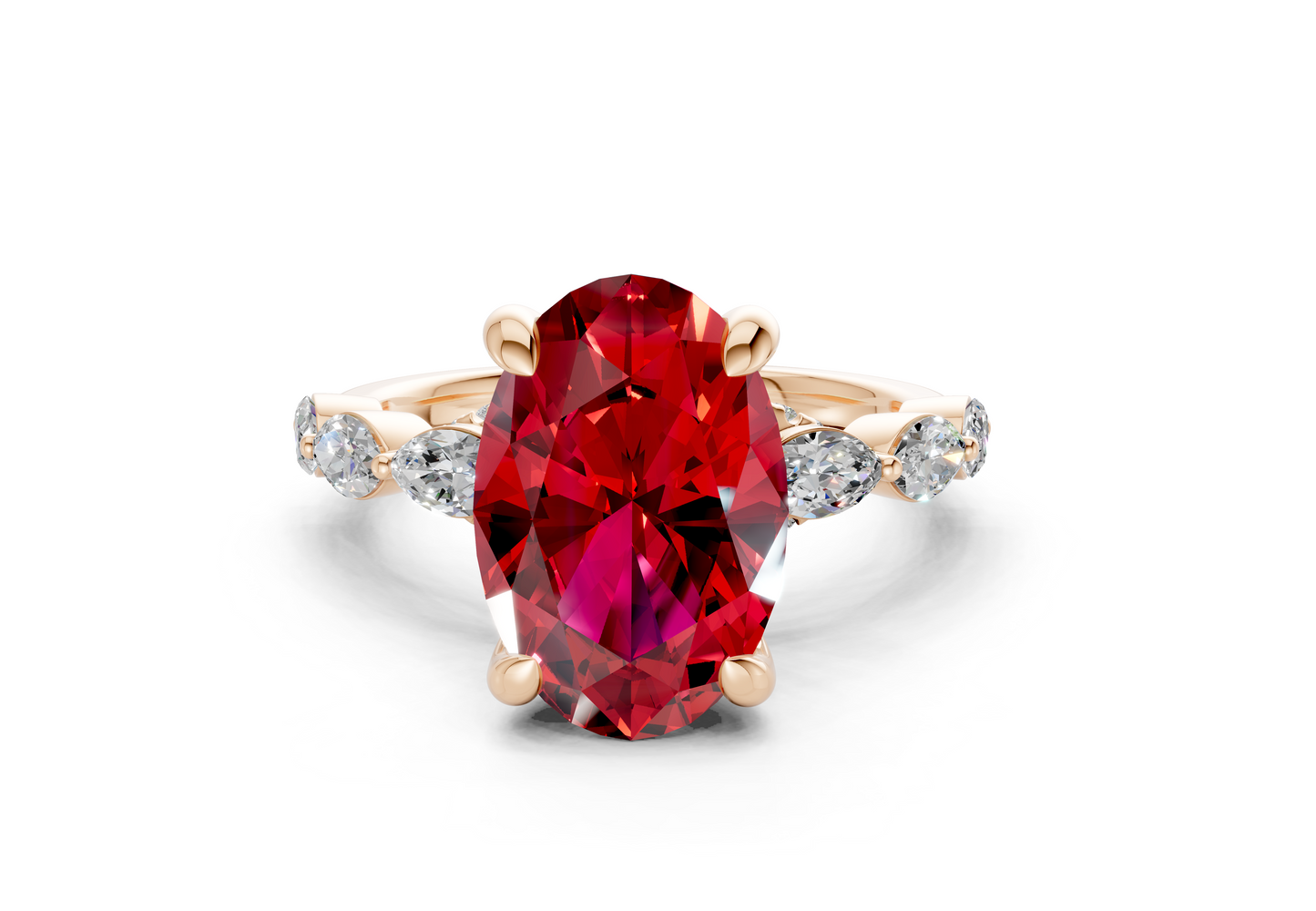 Liana Ruby Gemstone Accent Oval Cut 2mm Engagement Ring