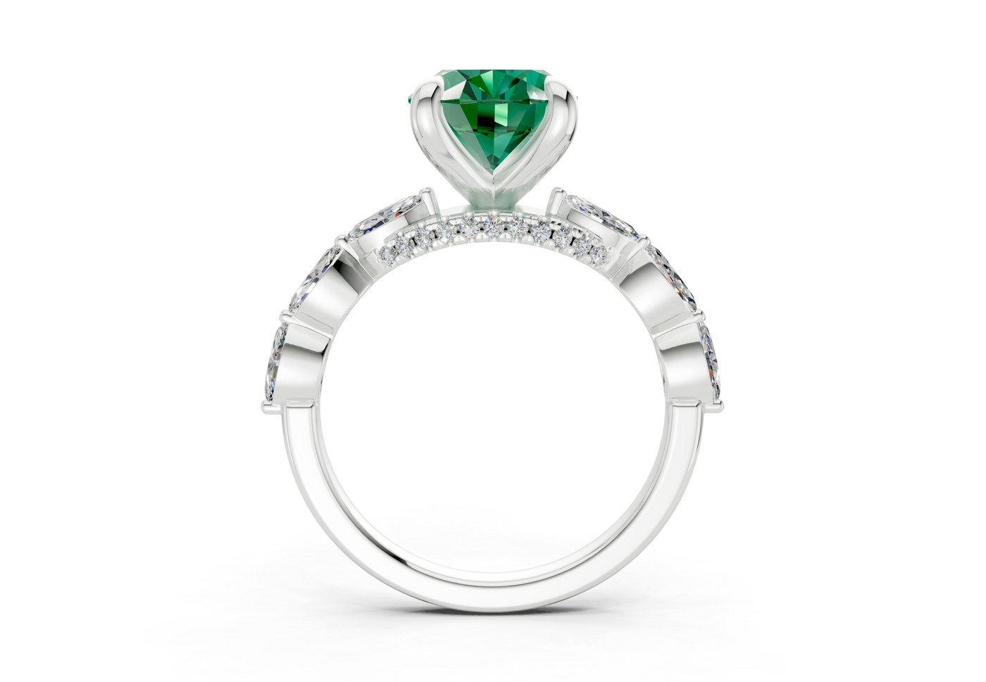 Liana Emerald Gemstone Accent Oval Cut 2mm Engagement Ring